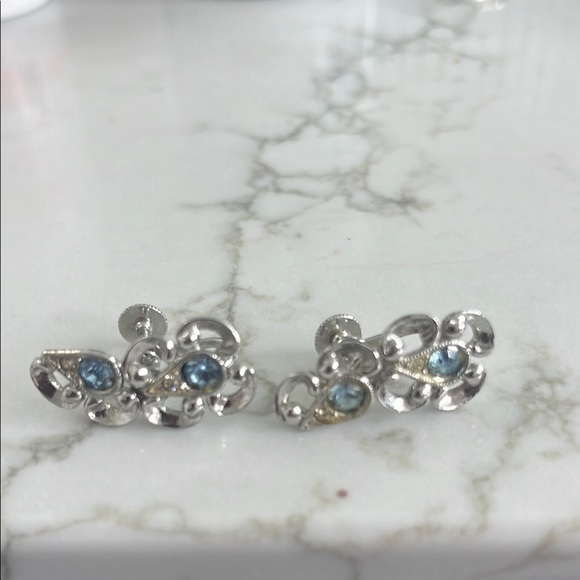 Elegant Silver and Blue Clip-On Earrings - Picture 2 of 4